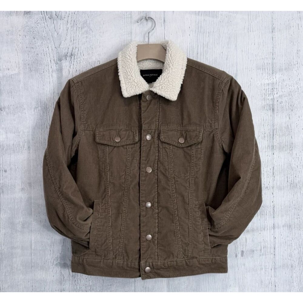 Banana Republic Jacket Mens S Beige Corduroy Sherpa Quilted Trucker Bomber Coat